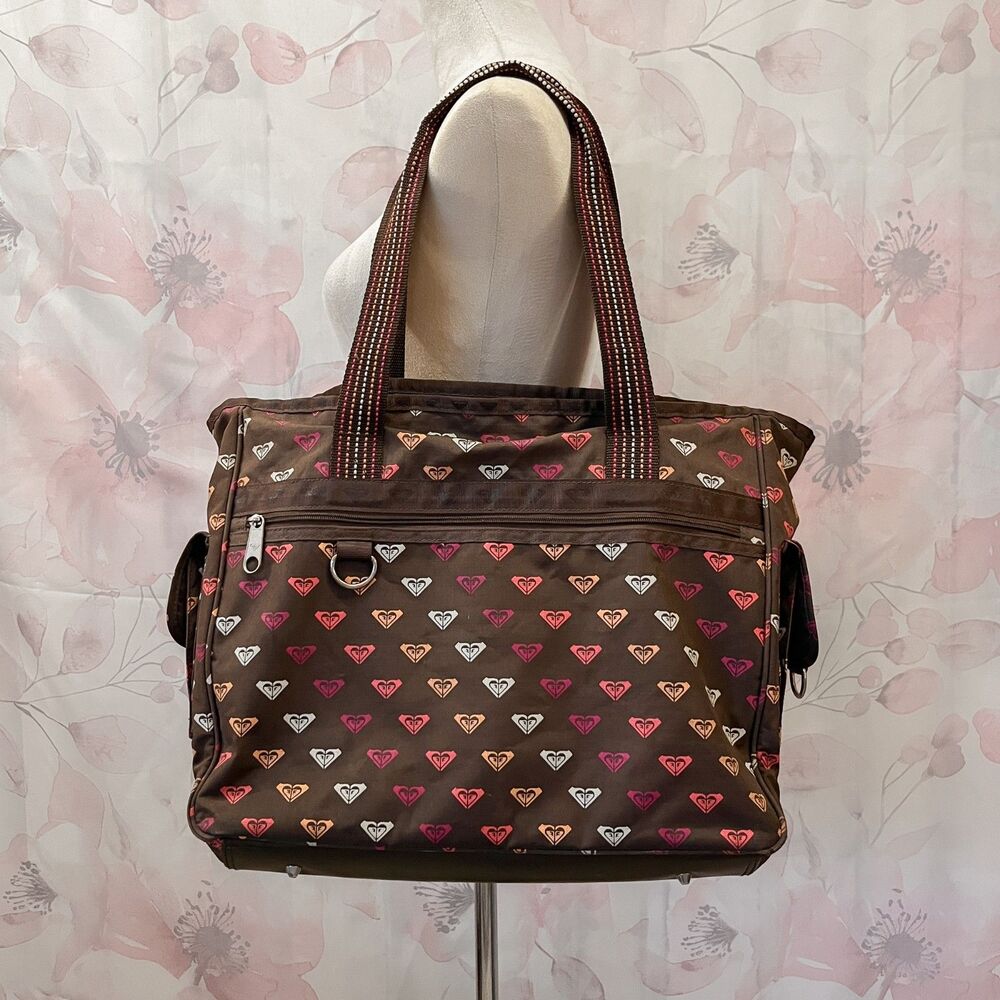 Vintage Y2K Roxy Brown Colored Logo Tote Bag Travel Beach Cruise Resort